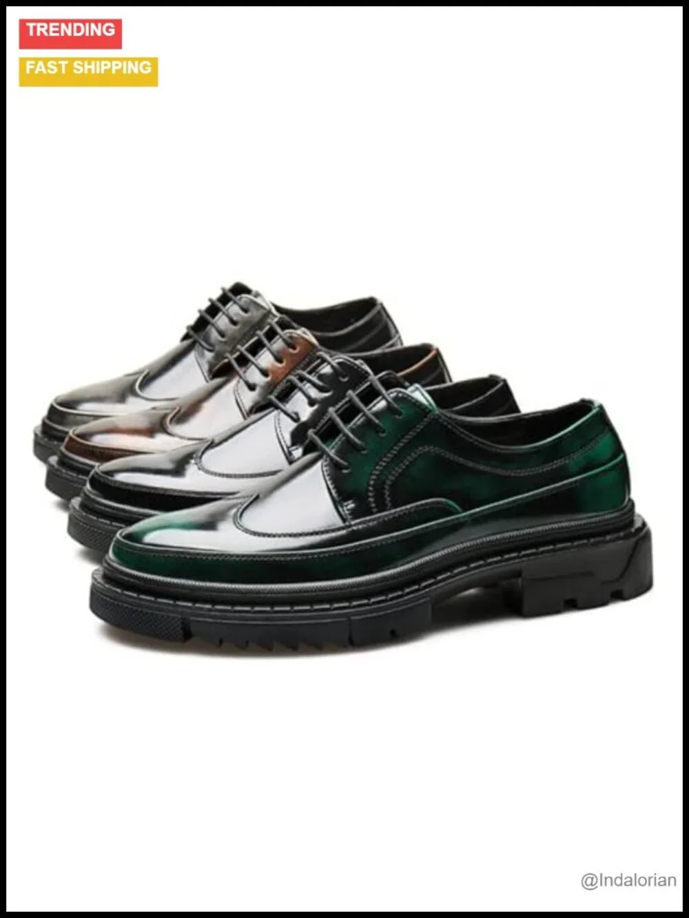 Mens Platform Wingtip Oxfords Lug Sole Round Toe Brogues Faux Leather Lace Up